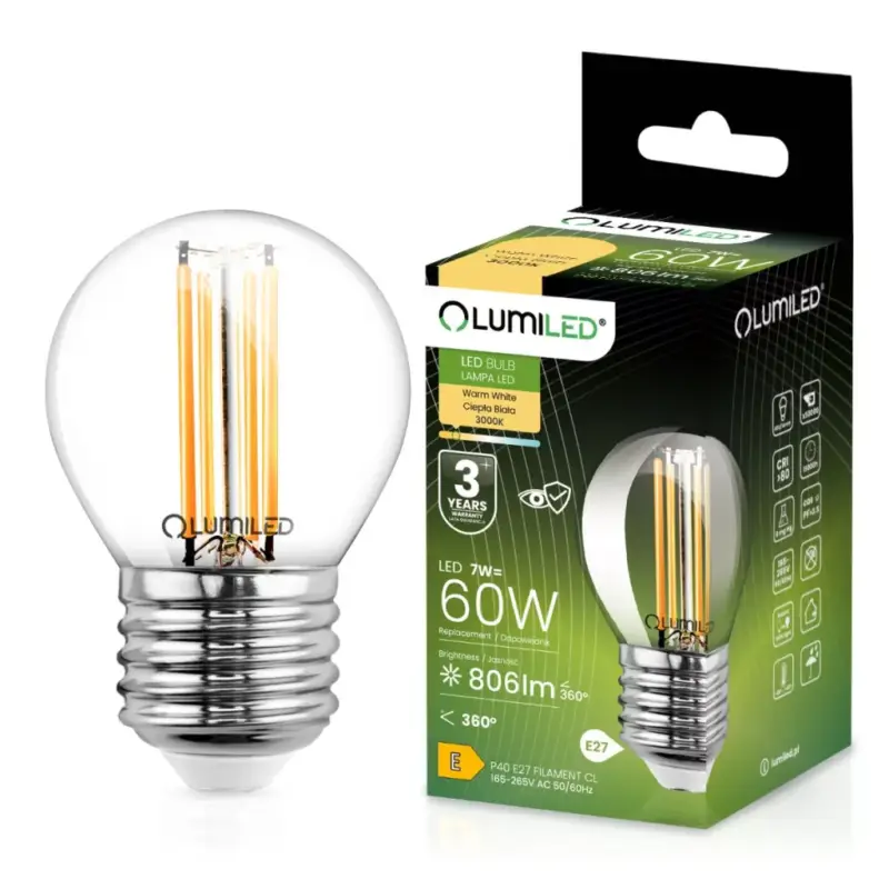 LED izzó E27 P45 Izzószál 7W = 60W 770lm 3000K 360° LUMILED Rendeld meg most