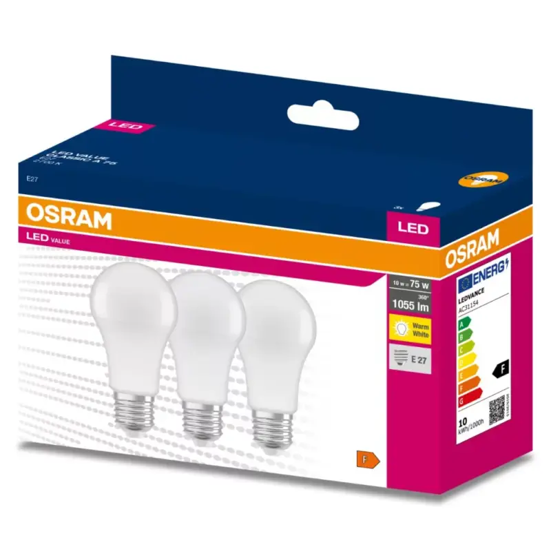 Legjobb ár 3PAK LED izzó E27 A60 10W = 75W 1055lm 2700K meleg OSRAM érték