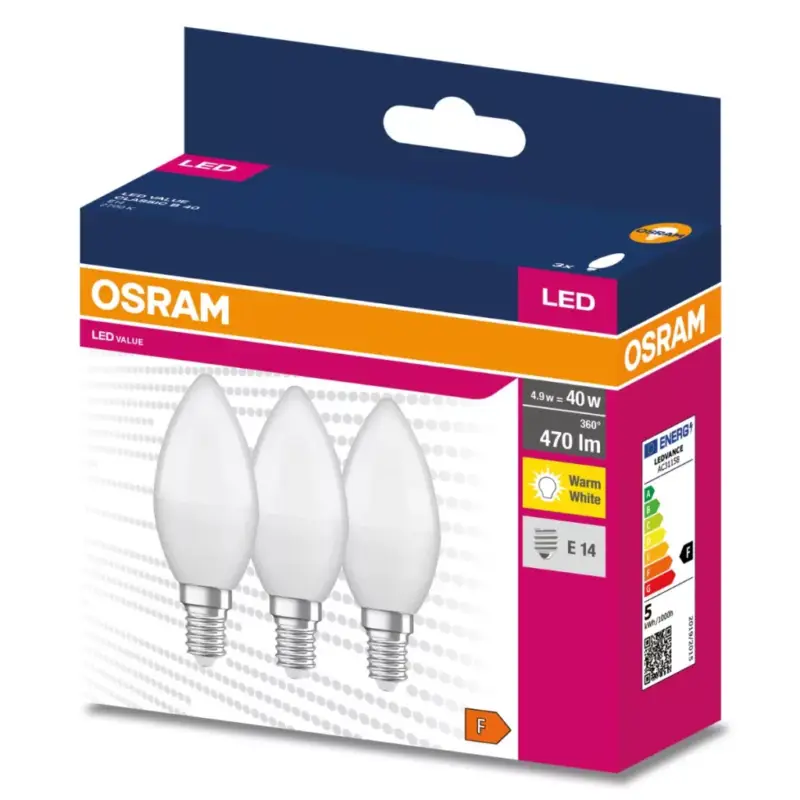 Biztonságos fizetés 3db LED izzó E14 B35 4.9W = 40W 470lm 2700K OSRAM