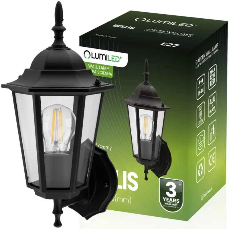 Szuper akció Kültéri kerti fali lámpa E27 LANTERN TO UP Fekete BELLIS LUMILED