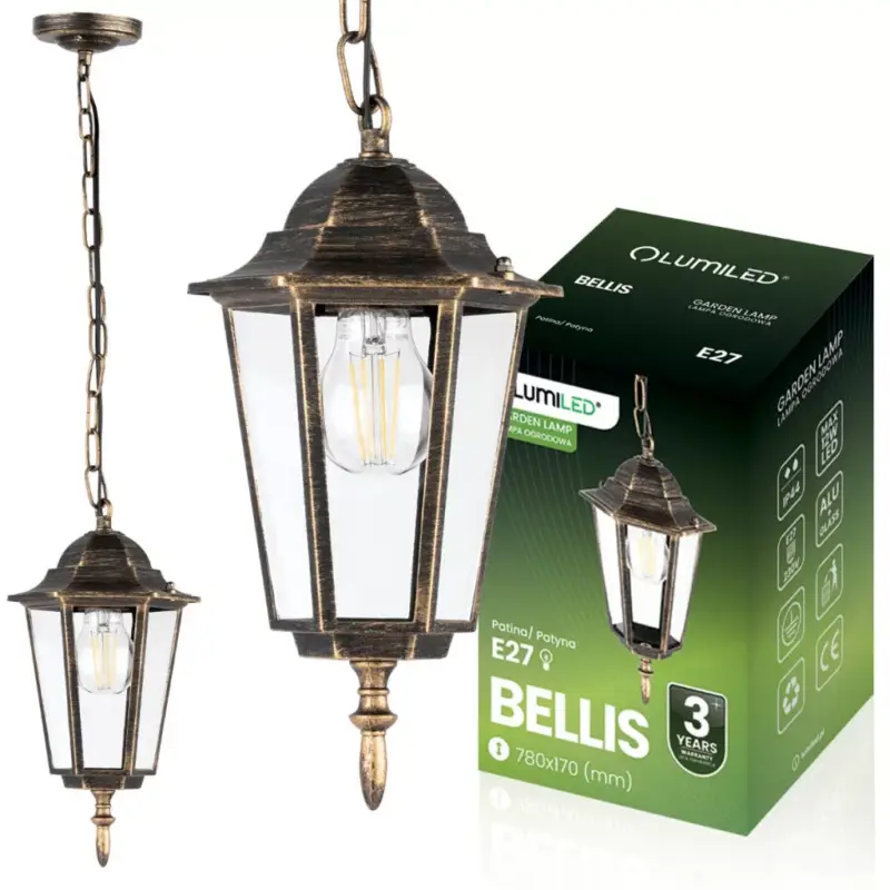 Kültéri függesztett kerti lámpa E27 LANTERN Patina BELLIS LUMILED Szuper akció