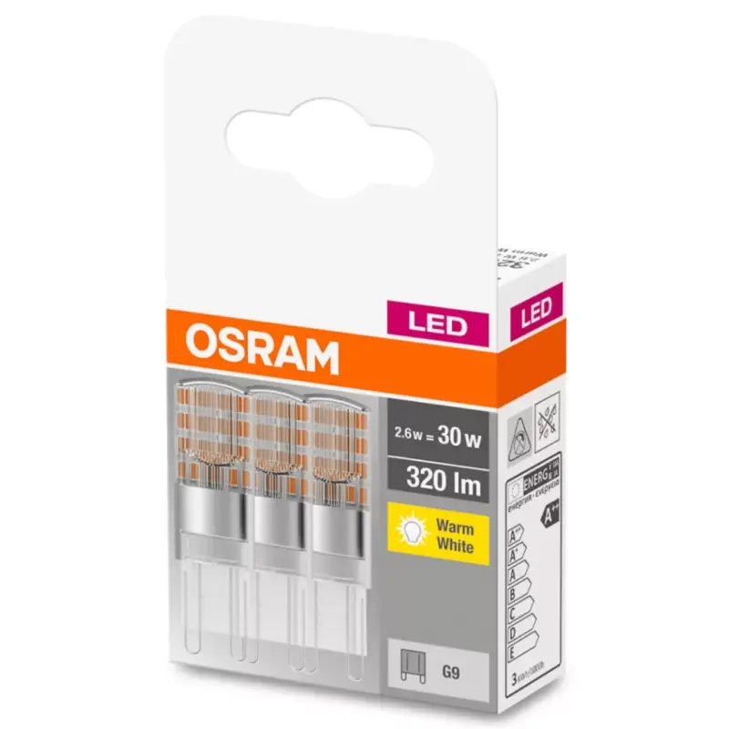 3PAK LED G9 KAPSZULA 2.6W = 30W 320lm 2700KOSRAM alap Gyors szállítás