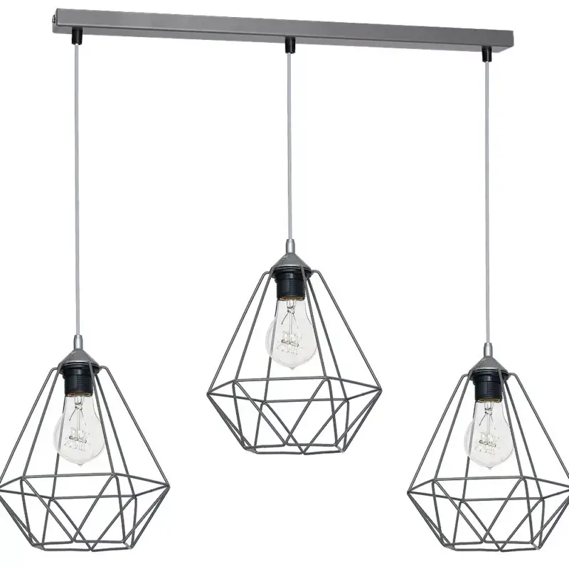 Függesztett lámpa KOSÁR 3xE27 Geometrikus forma Loft szürke kosár gyémánt MLP7217 fém Azonnali szállítás