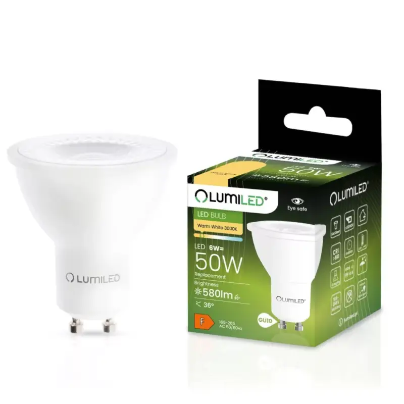 Expressz szállítás GU10 LED izzó 6W = 60W 580lm 3000K36° LUMILED