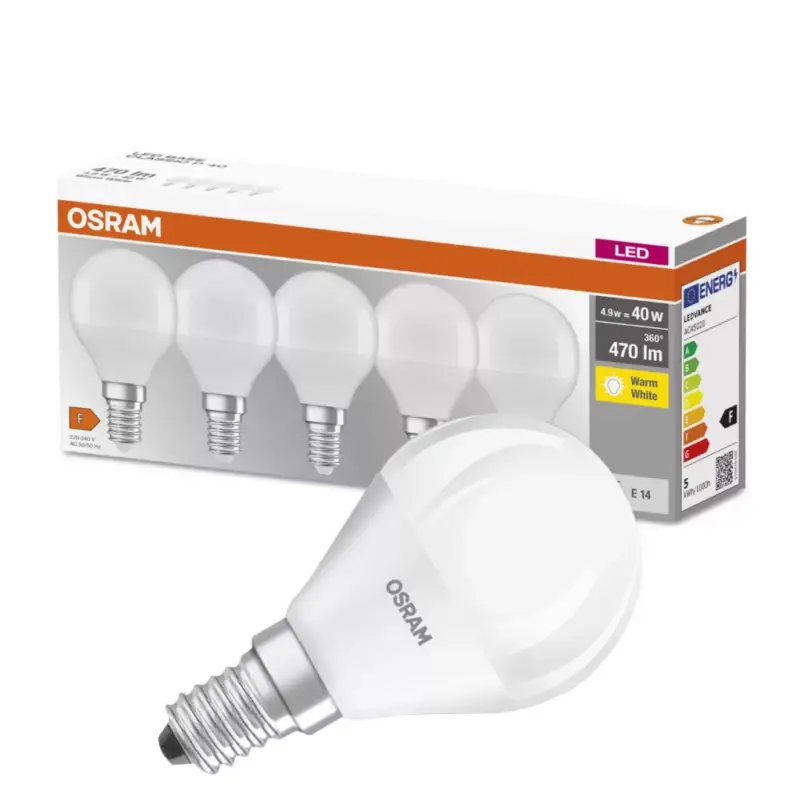 Legkelendőbb 5PAK LED izzó E14 P45 5W = 40W 470lm 2700KOSRAM