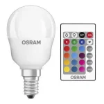 Olcsóbb E14 P45 LED izzó 4,5W = 25W 250lm RGBW 200° OSRAM Star + TÁVIRÁNYÍTÓ