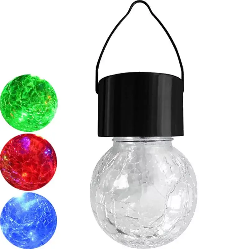 Árengedmény LED napelemes kerti lámpa, függő LED RGB BALL, üveg, fekete, repedezett üveg hatás