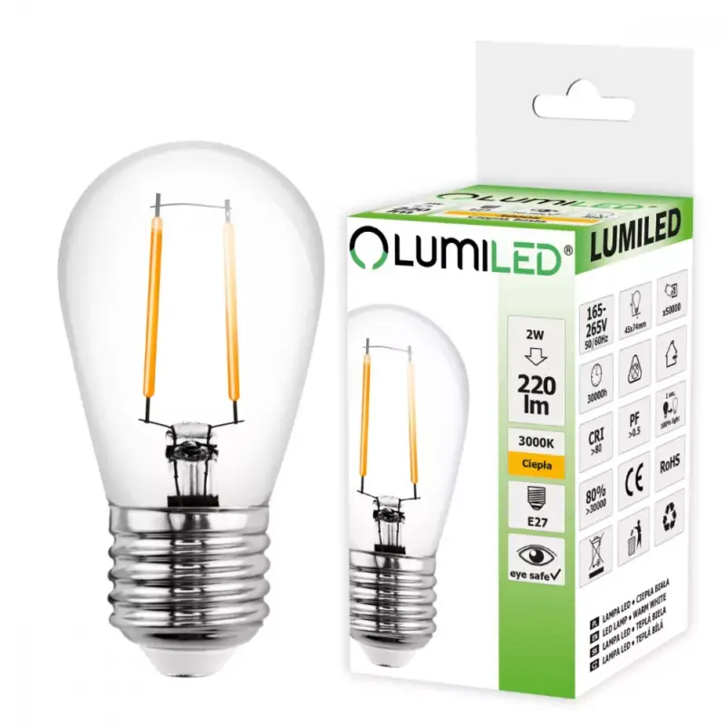 Gyors kiszállítás LED GOLYÓS IZZÓS IZZÓ A GiRLAND E27 ST45-HOZ 2W = 20W 220lm 3000K Meleg LUMILED