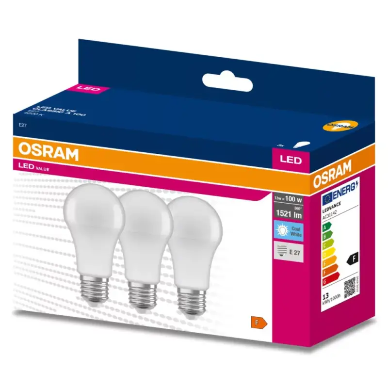 3PAK LED izzó E27 A60 13W = 100W 1521lm 4000K Semleges 200° OSRAM ÉRTÉK Különleges ajánlat