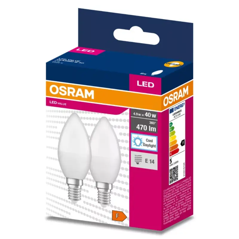 2db LED izzó E14 B35 4.9W = 40W 470lm 6500K Hideg 220° OSRAM ÉRTÉK Nézd meg most