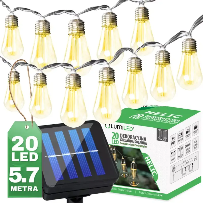 Ajánlat Kerti Solar Girland 20x LED Dekoratív Izzók A60 5,69m 3000K HELIC LUMILED