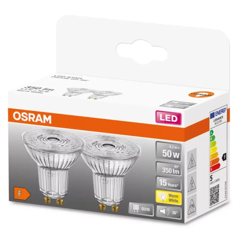 Szezonális akció 2x GU10 LED izzó 4.3W = 50W 350lm 2700K36° OSRAM STAR