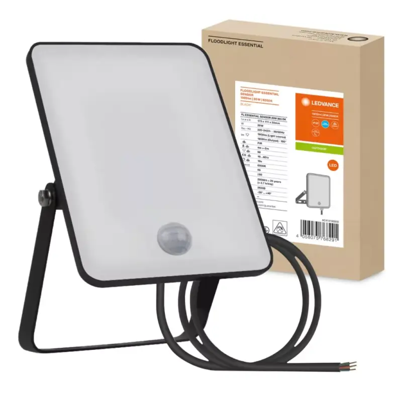 Kiárusítás LED reflektor 20W 6500K 1800lm IP65 fekete LEDVANCE ESSENTIAL SENSOR mozgásérzékelővel