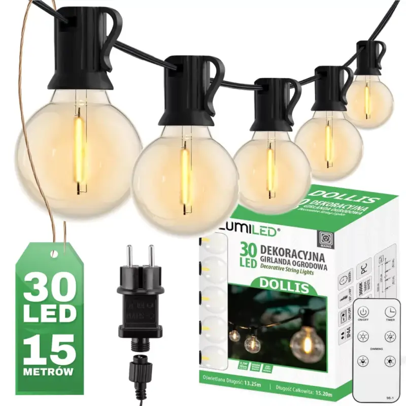 Ne maradj le Kültéri Girland fénylánc 15,2m 30x LED dekoratív golyók 3000K + távirányító DOLLIS LUMILED