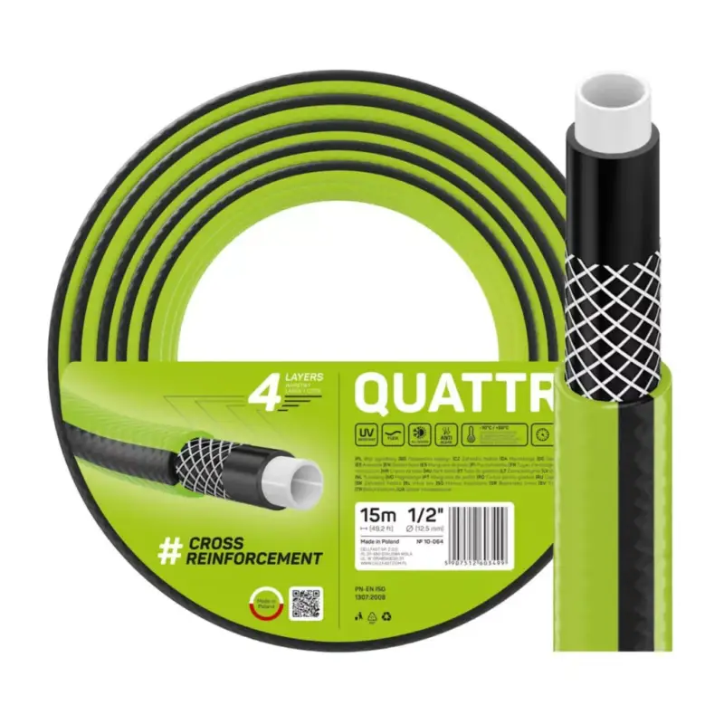 Gyors szállítás Kerti víztömlő 4 rétegű fonattal 1/2" 15 m erős QUATTRO CELLFAST
