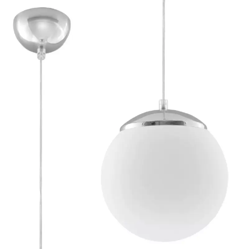 UGO E27 függesztett mennyezeti lámpa, üvegernyő, golyós ernyő, 20 cm, klasszikus ezüst és fehér SOLLUX Gyors kiszállítás
