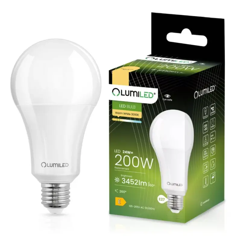 Kiárusítás E27 A80 LED izzó 24W = 200W 3452lm 3000K 260° CCD LUMILED
