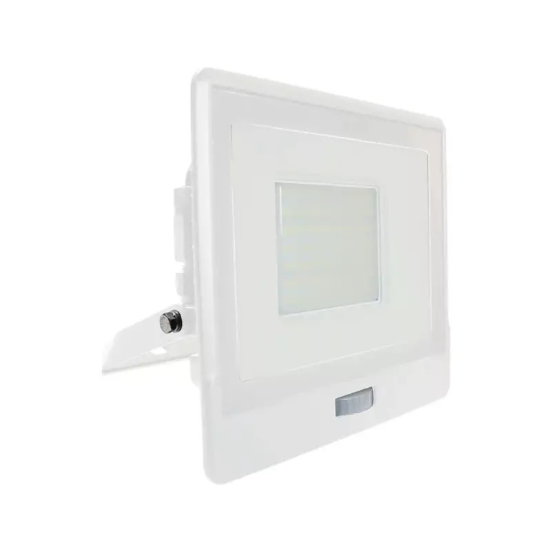 LED reflektor 50W 4000lm 6500K IP65 Fehér tompa, mozgásérzékelővel és CUT-OFF funkcióval Samsung Chip VT-158S-W V-TAC Legnépszerűbb