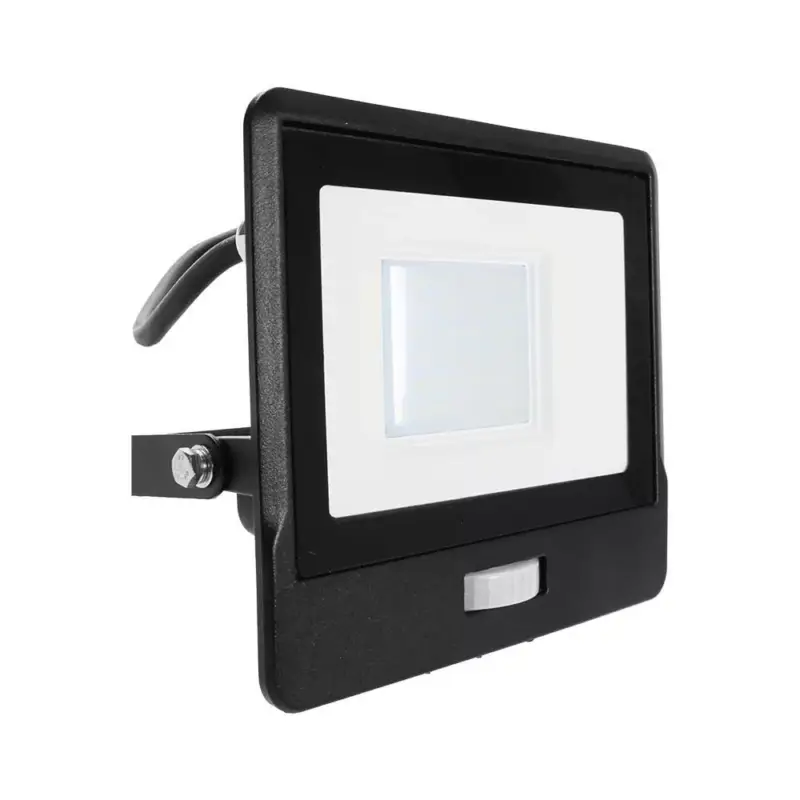 Kedvezmény LED reflektor 30W 2340lm 6500K IP65 Fekete mozgásérzékelővel és CUT-OFF funkcióval Samsung Chip VT-138S-1-B V-TAC