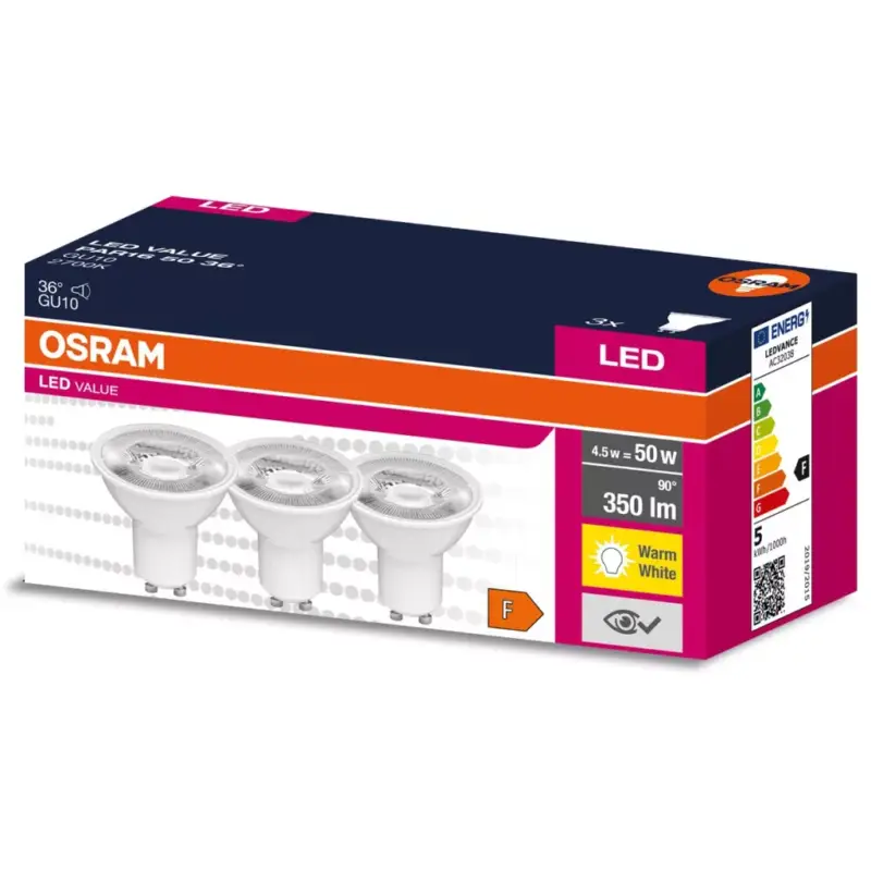 3PAK LED izzó GU10 4.5W = 50W 350lm 2700K meleg 36° OSRAM ÉRTÉK Legnépszerűbb