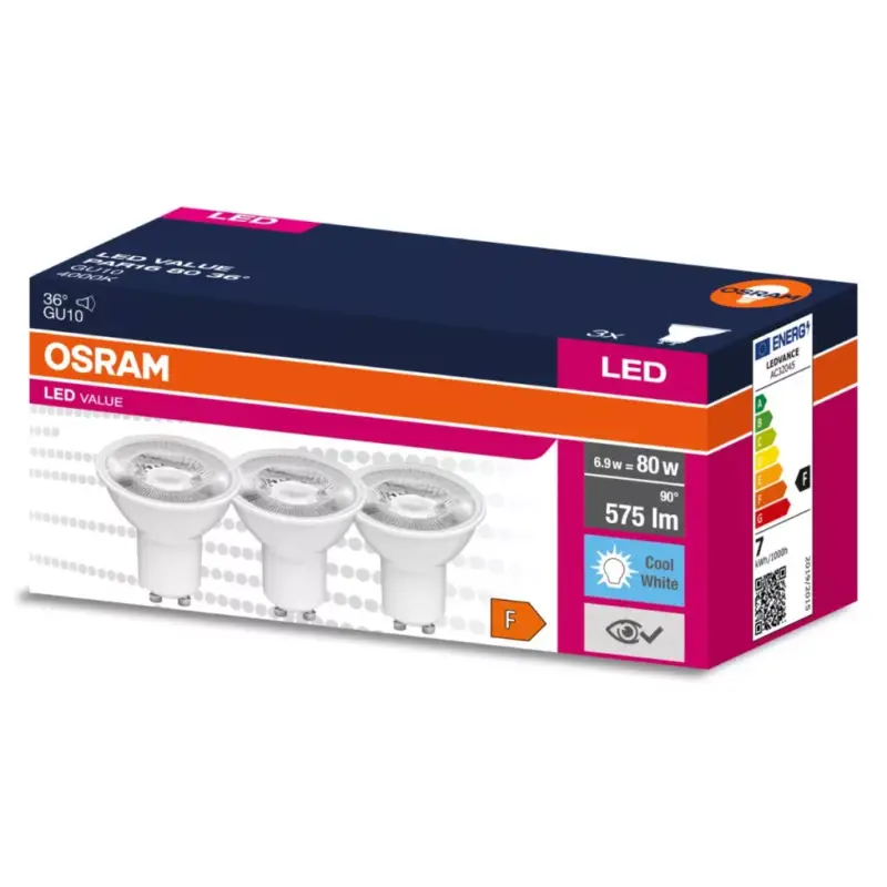 3PAK LED izzó GU10 6.9W = 80W 575lm 4000K semleges 36° OSRAM ÉRTÉK Kedvezményes ár