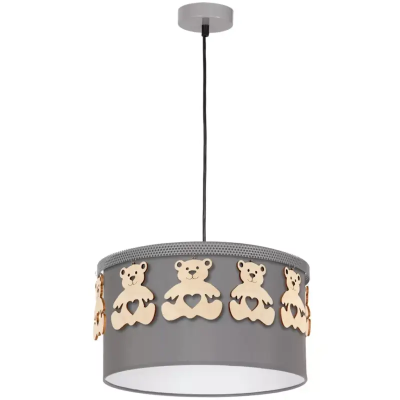 Outlet BEAR függőlámpa 1xE27 Gyerek fa mackók szürke MLP4961 Milagro fém + szövet + fa