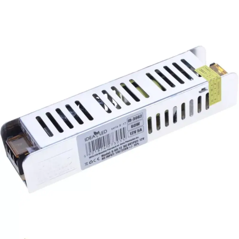 Moduláris állandó feszültségű tápegység 60W 5A 12V DC PFC SLIM LED Legkelendőbb