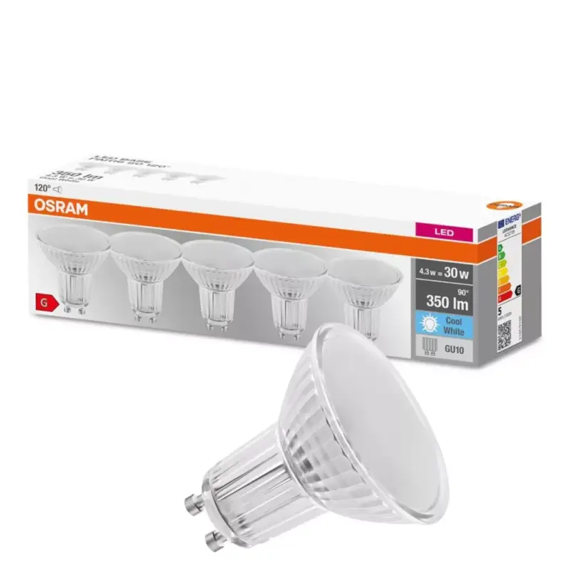 Nézd meg most 5PAK GU10 LED izzó 4.3W = 30W 350lm 4000K semleges 120° OSRAM alap