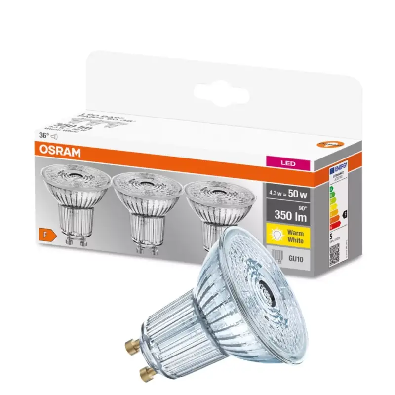 3PAK LED izzó GU10 3.6W = 50W 350lm 2700K meleg 36° OSRAM alap Expressz szállítás