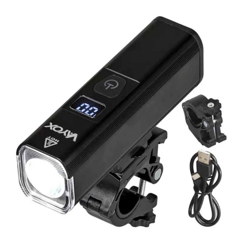 Outlet Kerékpár zseblámpa LED USB elülső lámpa újratölthető akkumulátorral, 6 fénymód VAYOX