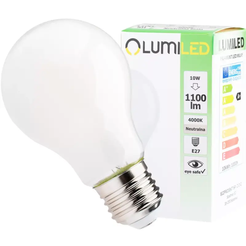 Vedd meg online E27 A60 LED izzó 10W = 75W 1100lm 4000K semleges 360°-os LUMILED izzószál