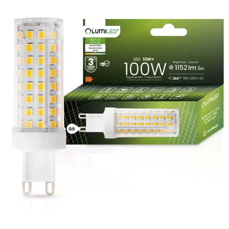 Különleges ajánlat G9 LED izzó KAPSZULA 12W = 100W 1152lm 4000K Semleges 360° LUMILED