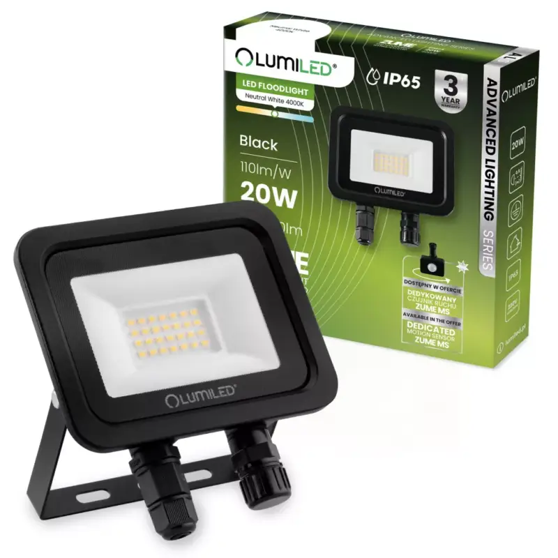 ZUME LED reflektor 20W 2200lm 4000K IP65 Black Advanced Lighting Series LUMILED Gyors szállítás
