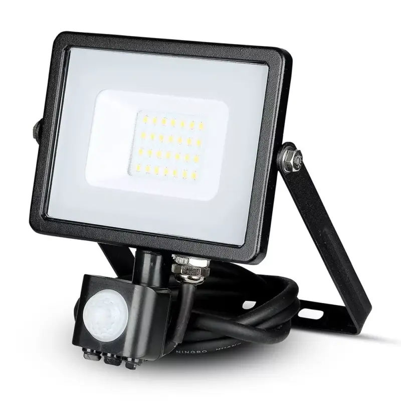 LED reflektor 20W 1600lm 6400K IP65 Fekete mozgásérzékelővel és CUT-OFF funkcióval Samsung Chip VT-20-SB V-TAC Ne maradj le