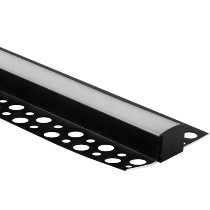 Kedvezmény Alumínium profil, süllyesztett, fekete, LED-hez, KARTON / GIPSZ lapokhoz, 2 m, matt lámpabúrával és Ecolight végzárókkal