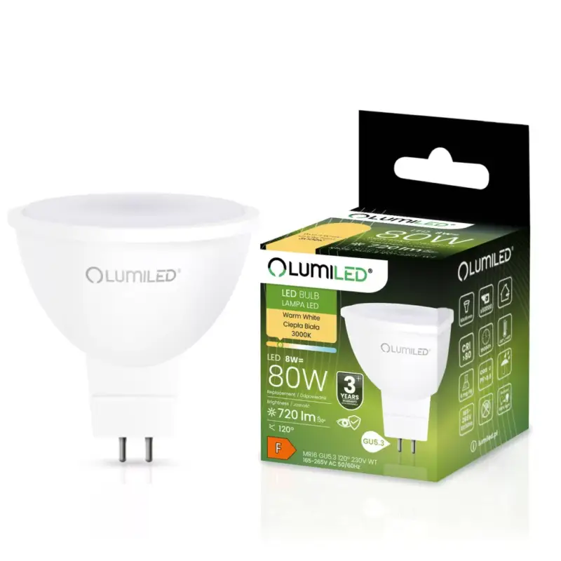 Ne maradj le LED izzó GU5.3 MR16 8W = 80W 720lm 3000K Meleg 120° LUMILED