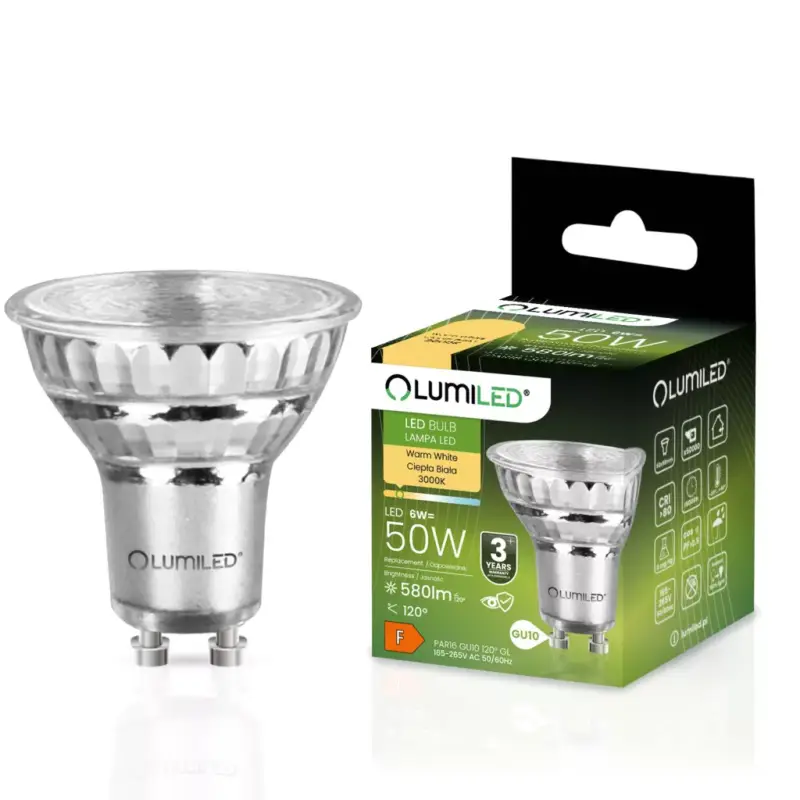 GU10 LED izzó 6W = 50W 580lm 3000K meleg 120°-os üveg LUMILED Kedvezményes ár