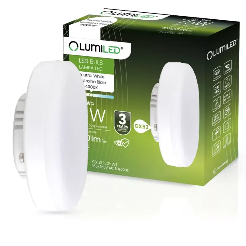 GX53 LED izzó 12W = 75W 1100lm 4000K semleges 120° LUMILED Legjobb ár