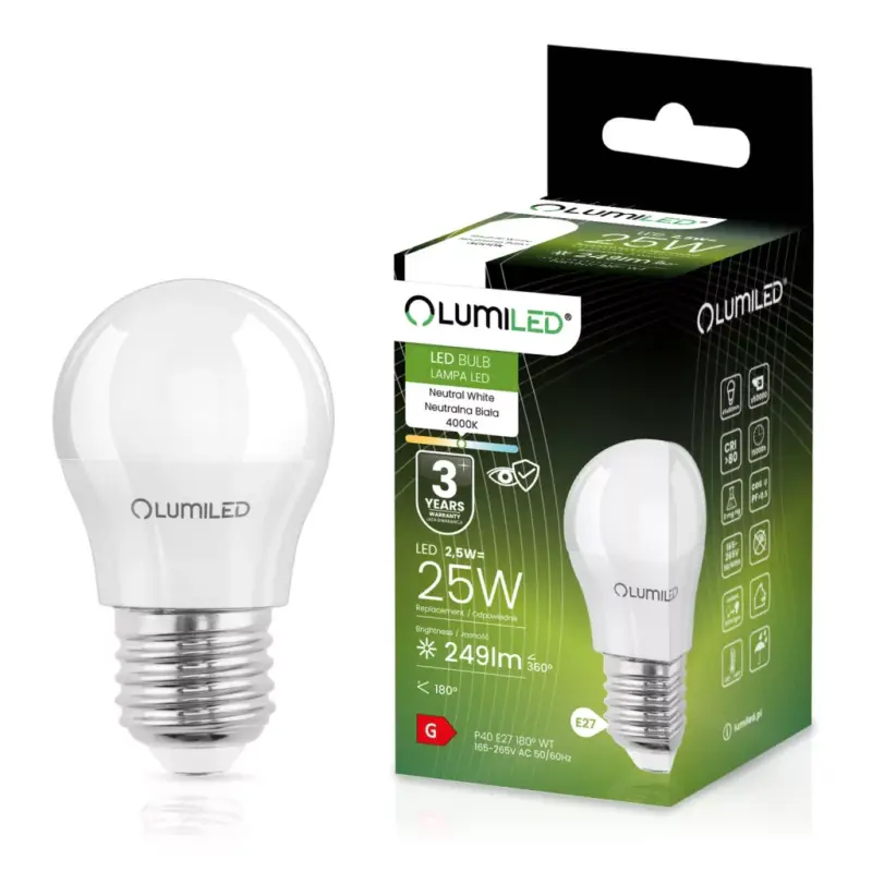 Legnépszerűbb E27 P40 LED izzó 2.5W = 25W 249lm 4000K Semleges 180° LUMILED