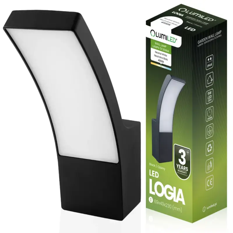 LED kültéri fali lámpa fekete kerti fali lámpa 10W 4000K IP44 LOGIA LUMILED Expressz kézbesítés