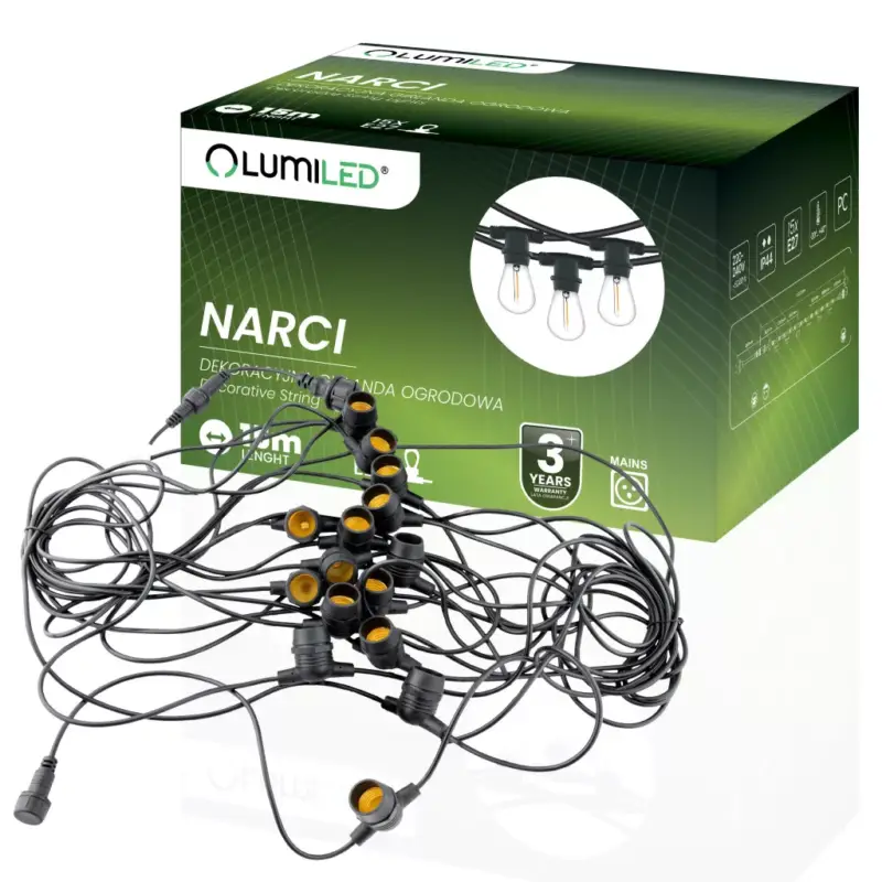 Olcsó Outdoor Garden Girland fénylánc 15m 15x E27 NARCI Lumiled