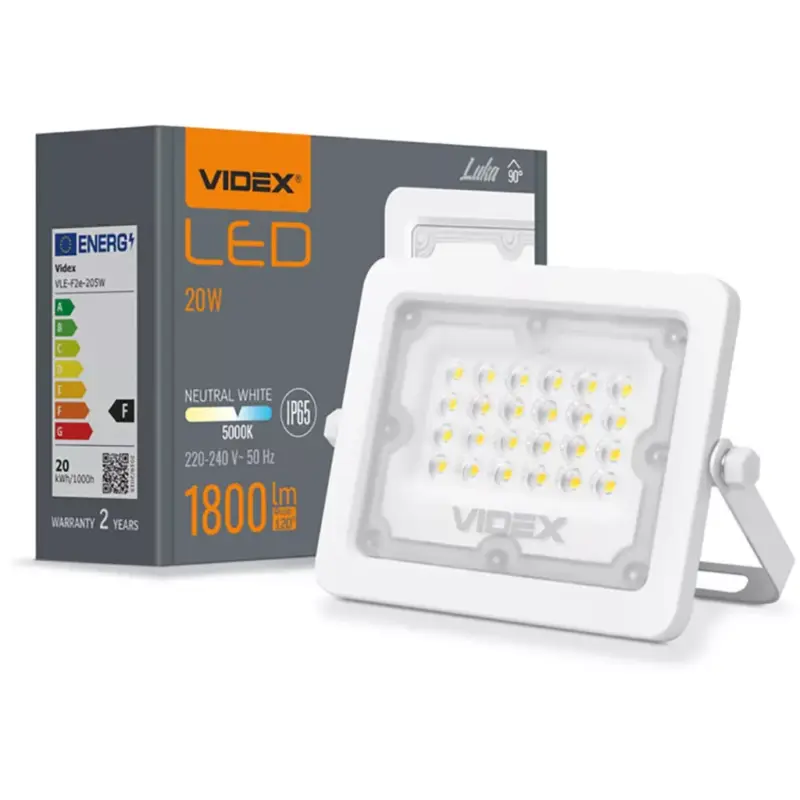Biztonságos fizetés LED reflektor 20W 1800lm 5000K IP65 fehér VIDEX LUCA