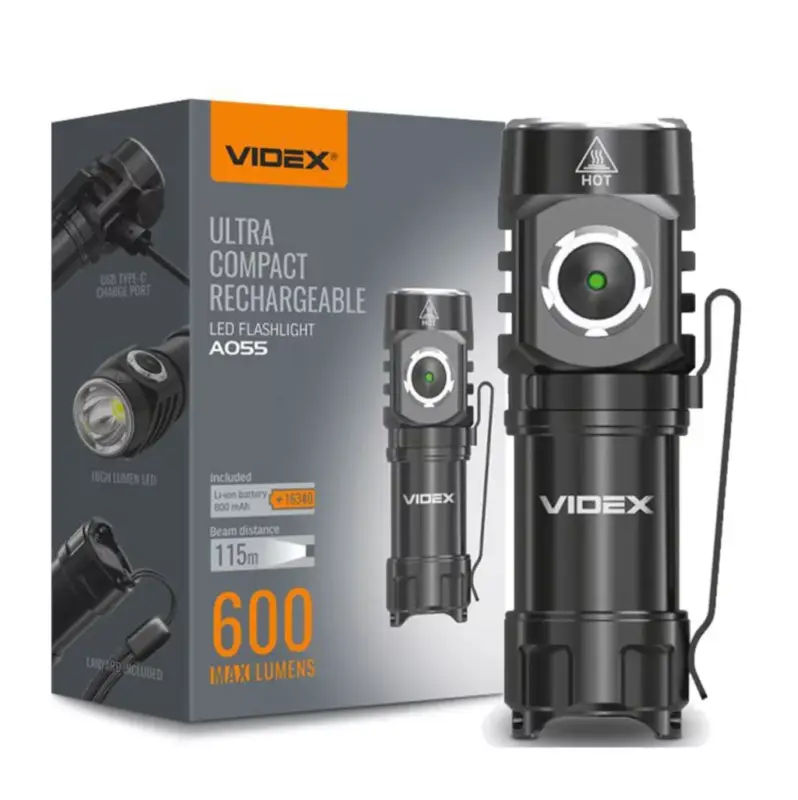 Taktikai LED-es újratölthető zseblámpa vízálló 10W 600lm 5700K A055 VIDEX Olcsó