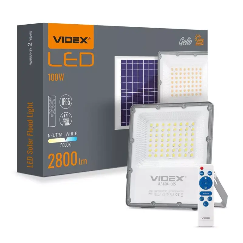 Napelemes reflektor lámpa 56x LED 100W 2800lm 5000K IP65 VIDEX Twilight érzékelő távirányítóval Gyors szállítás
