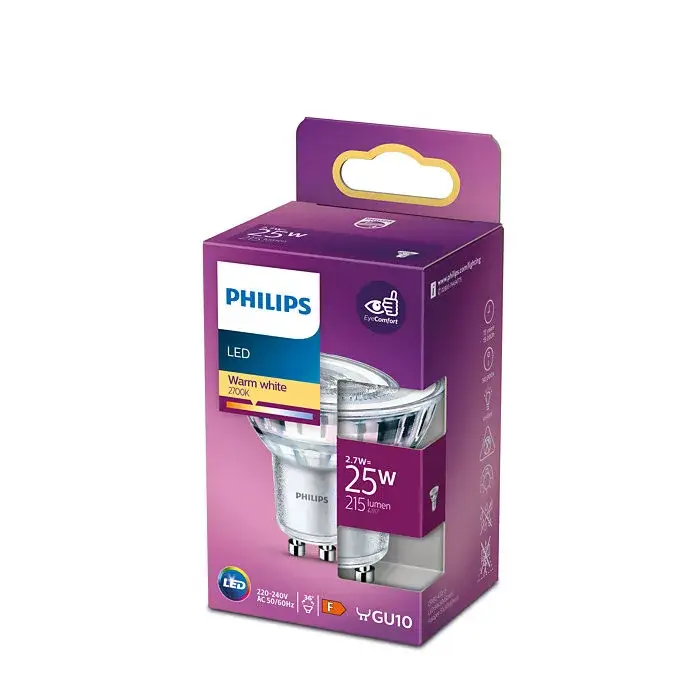 LED halogén izzó GU10 PAR16 2.7W = 25W /lm 2700K Meleg 36° PHILIPS Expressz szállítás