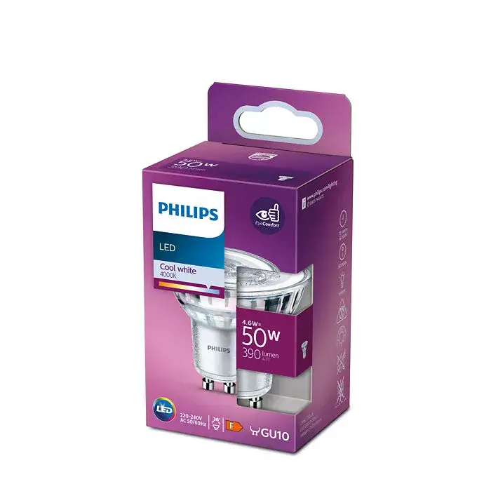 LED halogén izzó GU10 PAR16 4.6W = 50W 390lm 4000K semleges 36° PHILIPS Kedvezményes ár