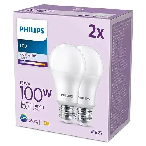 Csak ma 2x LED izzó készlet E27 A67 13W = 100W 1521lm 4000K Semleges 180° PHILIPS