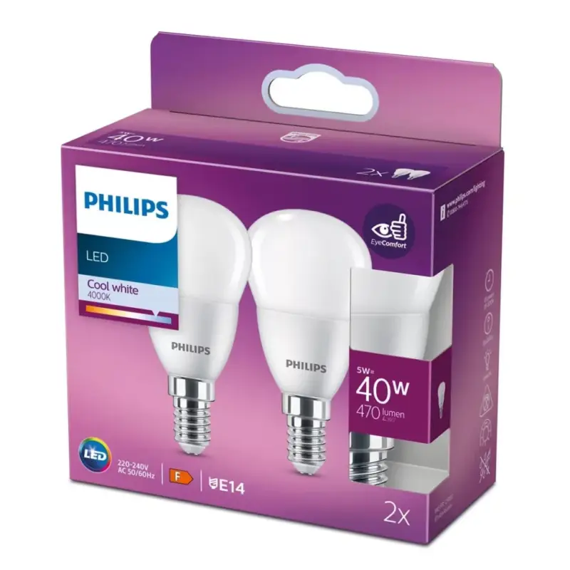 2x LED izzó Globe E14 P45 4,9W = 40W 470lm 4000K semleges PHILIPS Ajánlat