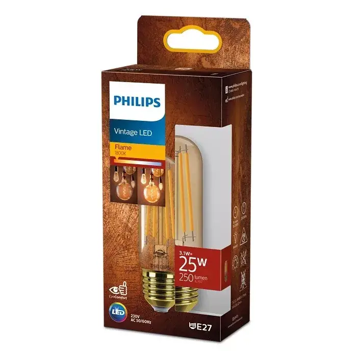 Újdonság LED izzó E27 T32 3.1W = 25W 250lm 1800K meleg izzószál borostyán PHILIPS