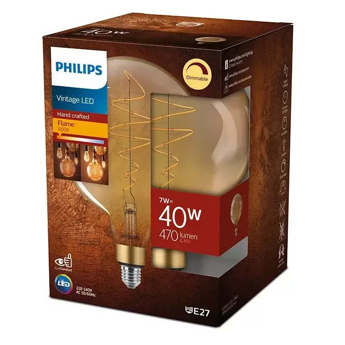 LED izzó Globe E27 G200 7W = 40W 470lm 1800K meleg izzószál borostyán PHILIPS szabályozható Bestseller